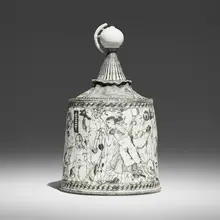 Edward Eberle, Millstone covered vessel, 2001, porcelain, terra sigillata and sgrafitto decoration