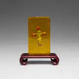 David Gilhooly, Tribute to Andres Serrano: Crucifrog in Urine, 1991, glazed earthenware in acrylic
