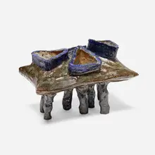 Early vessel by John Mason, 1957, glazed stoneware, sold Feb 2026