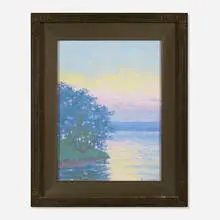 Hedley Waycott, Reflective Waters, oil on board in artist's frame