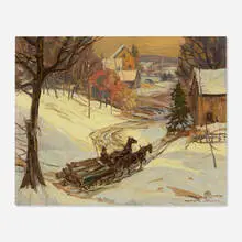 Carl Krafft, Logging Sleigh in a Snowy Landscape, oil on canvas