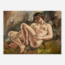William Littlefield, Nue couchée avec guirlande, 1935, oil on panel