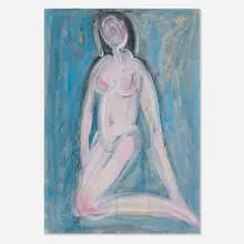 George Spaventa, Kneeling Nude Woman, c. 1954, gouache and pastel on paper