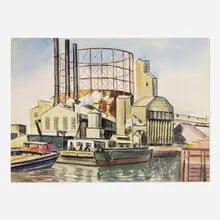 Max Arthur Cohn, Gas Tanks - Brooklyn, 1935, watercolor on paper