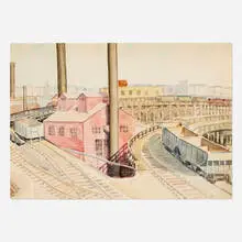 Max Arthur Cohn, Overhead Tracks, 1934, watercolor on paper