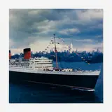 O. Winston Link, Cunard Liner, Queen Elizabeth I, Passing Empire State Building, Hudson River, NYC, C-print