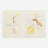 Two works from the Twelve Tribes of Israel portfolio by Salvador Dalí, 1972, etching and aquatint in colors on Arches, sold Jul 2024