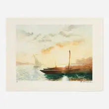 Francis Picabia, Coucher de soleil sur le Port de Bouc, aquatint in colors