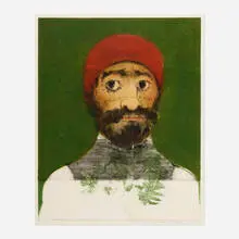 Michael Angelo Buonarroti (from the Great Thinkers series) by Mauricio Lasansky, 1988, intaglio in colors, engraving, etching, drypoint, soft ground, aquatint and electric strippler, sold Jul 2024