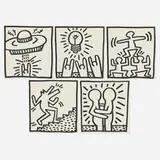 Keith Haring, Untitled (five works from the Keith Haring: Tony Shafrazi portfolio), 1982, offset lithograph on notebook paper (each double-sided)