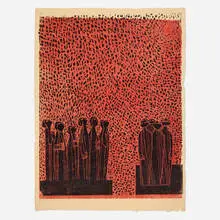 Margo Hoff, Skywatchers, woodcut in colors