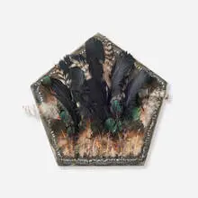 Beatriz Cortez, Five Point Feather Shield II, 2022, feathers, cotton thread, steel