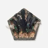 Beatriz Cortez, Five Point Feather Shield II, 2022, feathers, cotton thread, steel