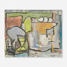 Untitled (Still Life) by Marcel Janco, c. 1960, oil on paperboard, sold Jul 2025