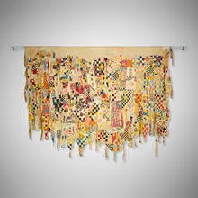 Claire Zeisler, Untitled, painted hide, thread, wool, seed beads, applique, teeth, mother of pearl
