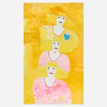 Untitled by Lee Godie, paint, pen, pencil and cameo brooch on canvas, sold Jun 2025