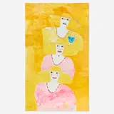 Lee Godie, Untitled, paint, pen, pencil and cameo brooch on canvas