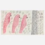 Lee Godie, Untitled (Red Bird), pen and wax on canvas
