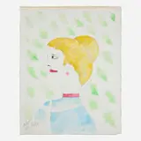 Lee Godie, Gibson Girl, ballpoint pen and paint on canvas