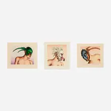 Robert Lostutter, The Birds of Heaven: Resplendent Quetzal, Greater Flamingo, Paradise Flycatcher (triptych), 1975-76, watercolor and pencil on paper