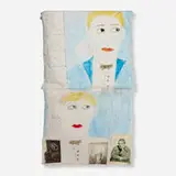 Lee Godie, Untitled (Pillow), c. 1980, ballpoint pen and paint on canvas, photobooth photos, thread