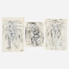 Rex Ashlock, Untitled (three works from the Swimmers series), 1979, charcoal and chalk on paper