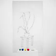 Ján Mančuška, Side Table with Plant, 2004, marker on vellum, thread, nails