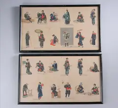 Figures by Anonymous, Twenty four ink and color on linen; black frame, offered Feb 2007