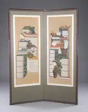 Anonymous, "Still Life", Ink and color on paper, two-panel screen. - Each panel: 71 1/2 in. x 26 1/2 in