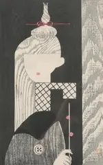 Jun Sekino, Woman with red bow, Woodcut, pencil signed and sealed, numbered 47/100