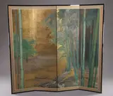 Anonymous, Bamboo riverscape, Ink and color on paper, four-fold screen - Each panel: 64 1/2 in. x 18 in