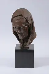A. A. Michael Giacomantonio, Bust of Old Woman, Bronze, dark brown patina, on a black granite plinth - Height: 12 3/4 in