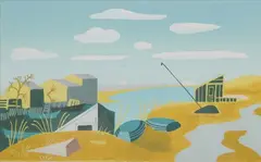 Jean Hugo, Boatyard, Color silkscreen - Plate: 8 1/4 in. x 13 1/2 in