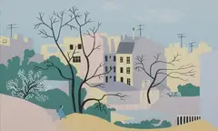Jean Hugo, Village View, Color silkscreen - Plate: 8 1/4 in. x 13 1/2 in