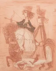 Étienne Ret, Untitled, CHEVALIER AND LADY, signed in pencil lower right and inscribed "epreuve d'artiste." Etching