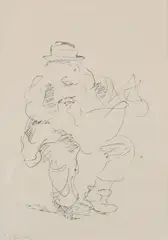 Isabel Bishop, Man on Bench, Ink on paper