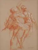 Dean William Fausett, Pas de Deux, Sepia and white chalk on paper