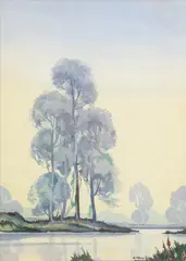 Chauncey H. Ryder, River and Trees, Watercolor