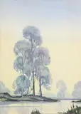 Chauncey H. Ryder, River and Trees, Watercolor
