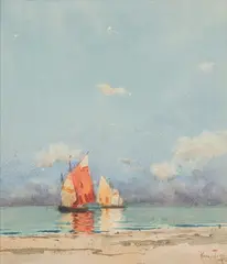 Ross Turner, Seascape with Sailboats, Watercolor