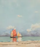 Ross Turner, Seascape with Sailboats, Watercolor