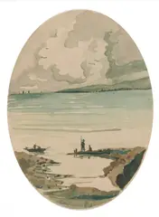 Maximilien Volochine, Koktebel, Watercolor - Oval: 14 in. x 10 1/4 in. examined under glass