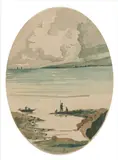 Maximilien Volochine, Koktebel, Watercolor - Oval: 14 in. x 10 1/4 in. examined under glass