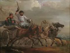 Aleksander Orłowski, Untitled, MILITARY OFFICER IN A TROIKA, oil on board