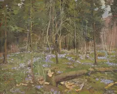 Stanislaw Zukowski, Forest in the Springtime, Oil on board