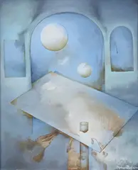 Barbara Pizyluska, Blue Tabletop, Oil on canvas
