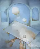 Barbara Pizyluska, Blue Tabletop, Oil on canvas
