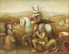Piotr Zajęcki, Circus Performers with Horse, Oil on canvas