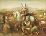 Piotr Zajęcki, Circus Performers with Horse, Oil on canvas