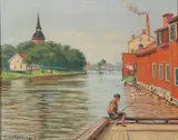 Julius Granberg, Canal Scene, Oil on canvas